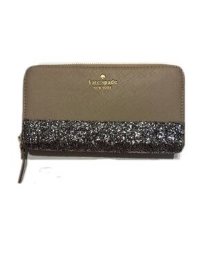 Kate Spade New York EUC Greta Court Neda Glitter Wallet Taupe Leather w/ glitter